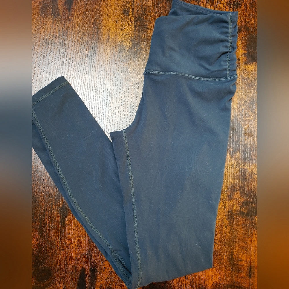 XS crossover V front forest green wave pattern no crotch seam leggings c…